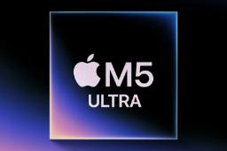 لوگوی اپل (Apple) و متن M5 Ultra روی پس‌زمینه درخشان