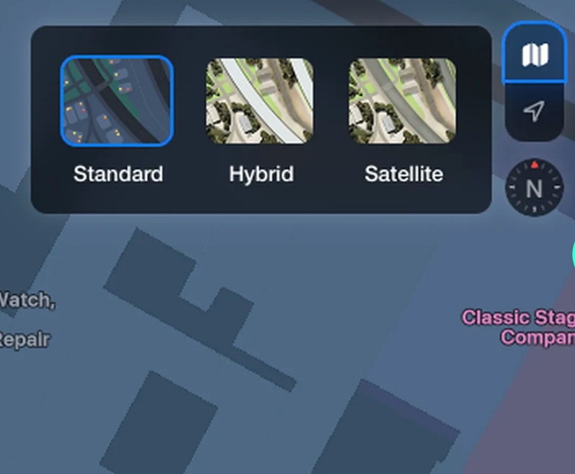 نسخه‌ی تحت‌وب اپل مپس با حالت‌های نقشه‌ای مختلف