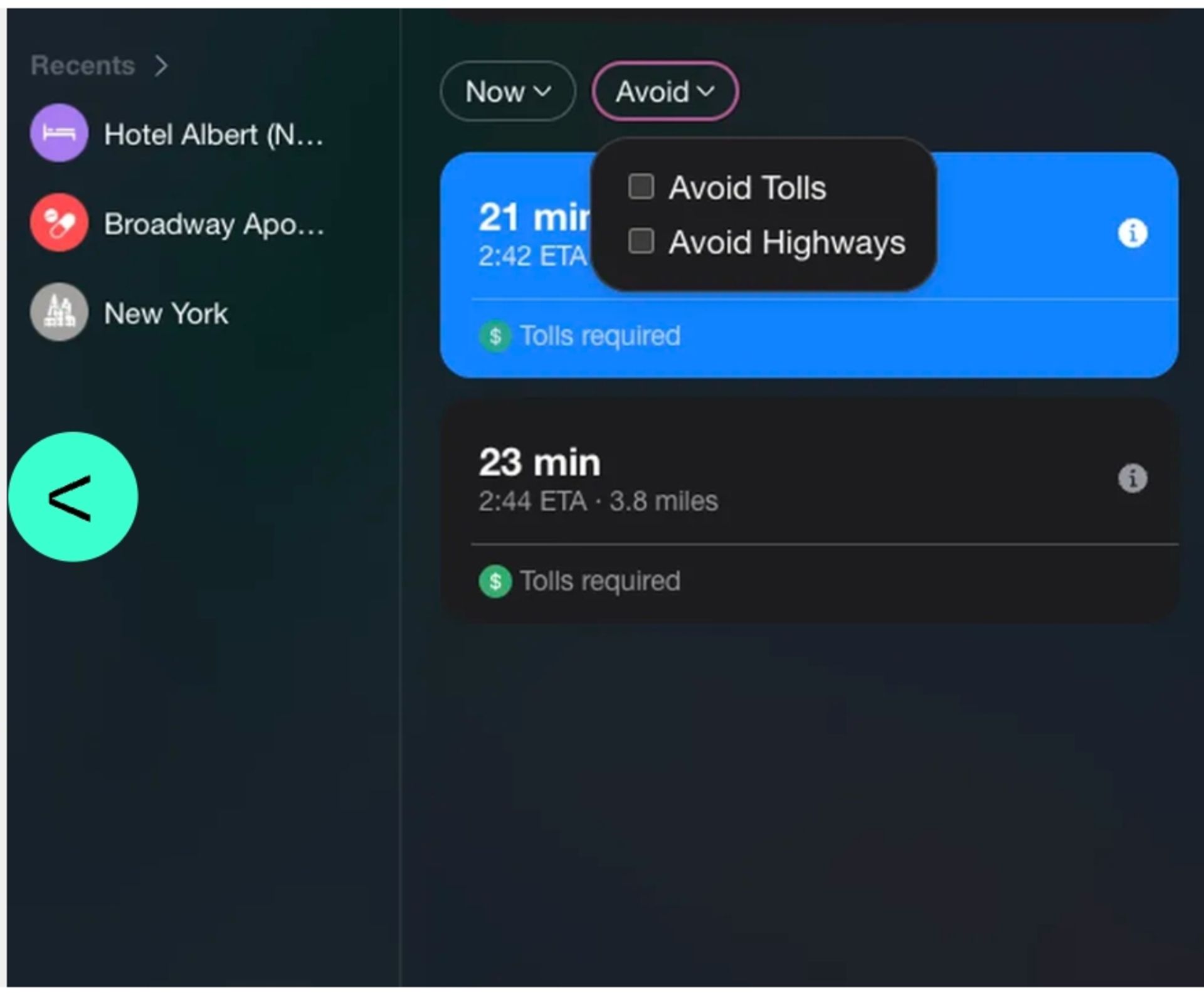 نسخه‌ی تحت‌وب اپل مپس درحال نشان دادن زمان باقی‌مانده تا رسیدن