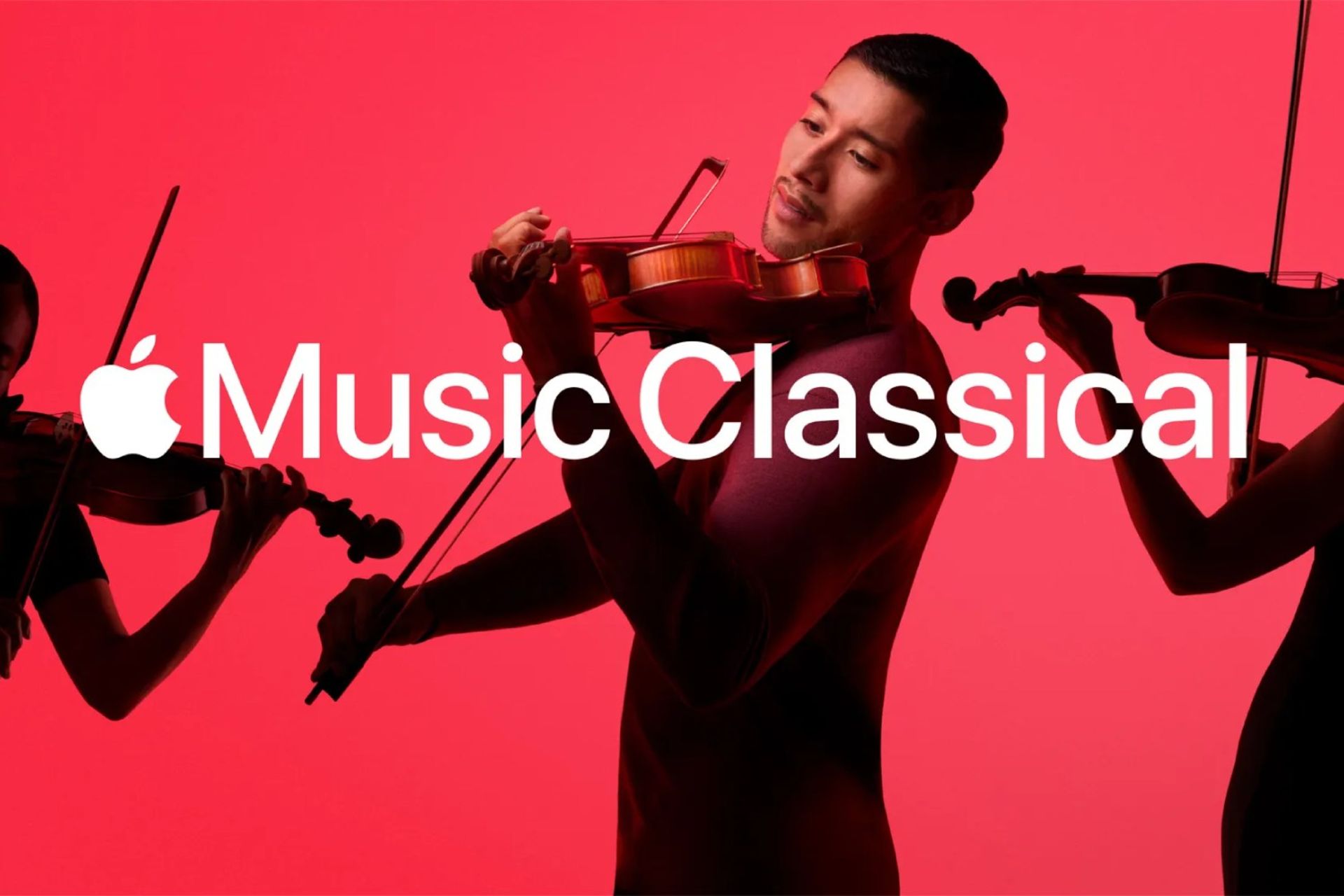 مرد جوان درحال نواختن ویولون با نماد apple music classical