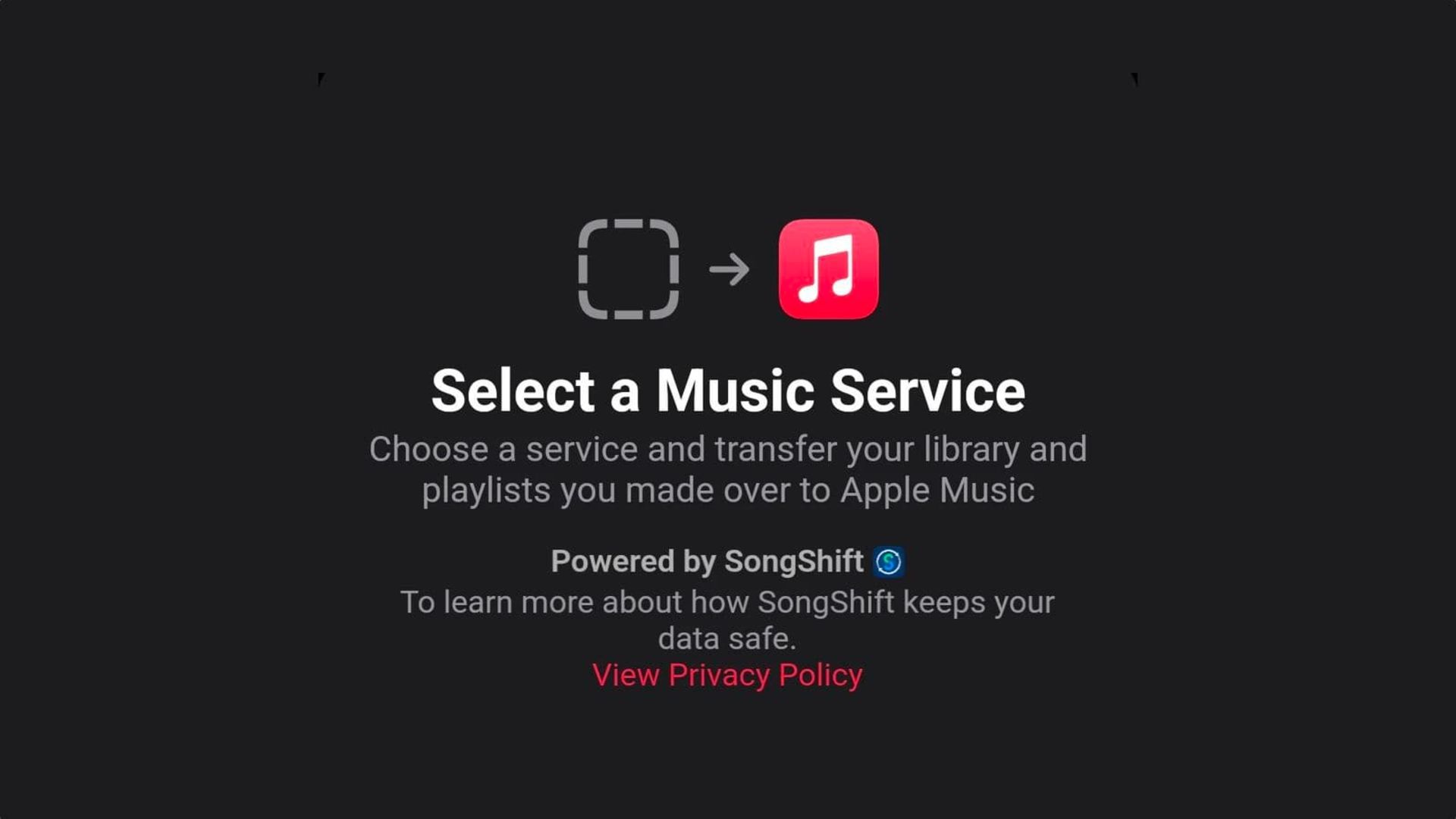 صفحه انتقال موسیقی از اسپاتیفای به اپل موزیک