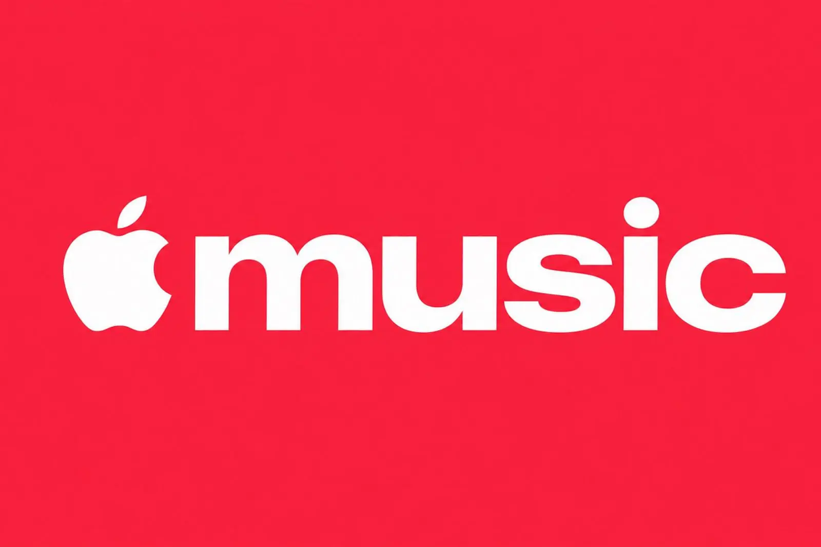 لوگوی بازطراحی‌شده اپل موزیک (Apple Music) با رنگ سفید روی پس‌زمینه قرمز