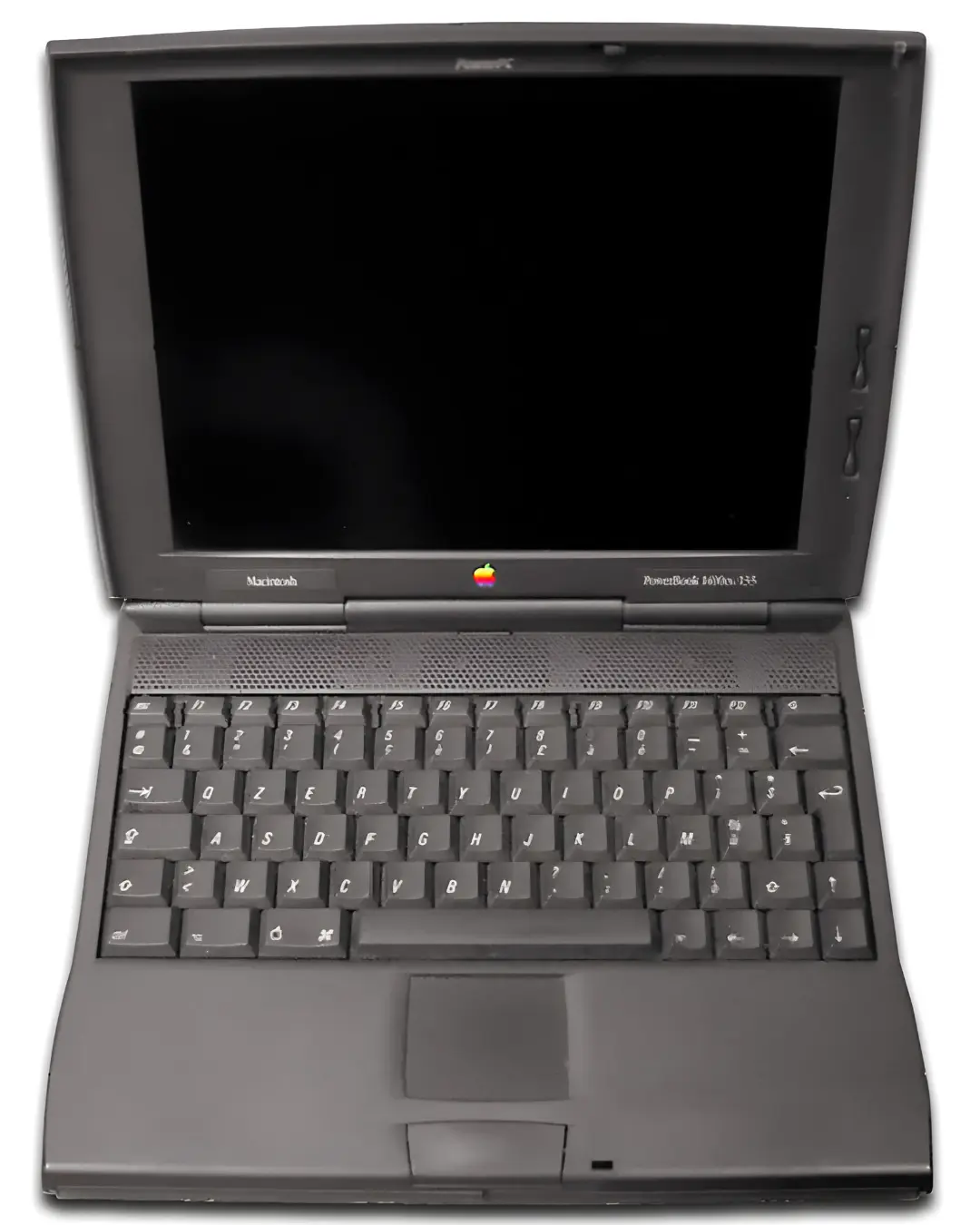 لپ‌تاپ قدیمی اپل پاوربوک (PowerBook 1400c) با صفحه‌نمایش سیاه