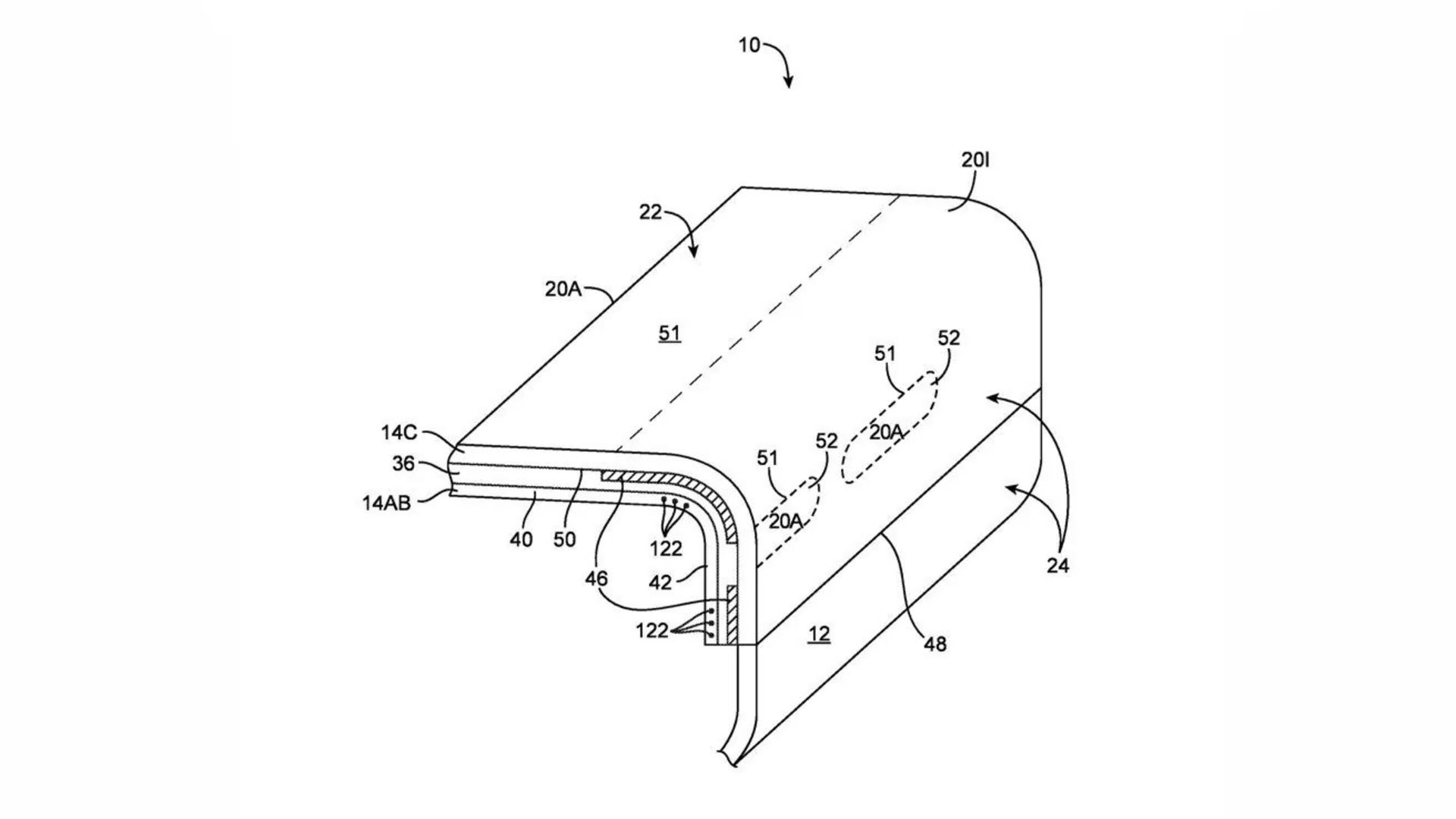 تصویر نمایشگر لمسی کناری یک دستگاه خمیده در پتنت اپل