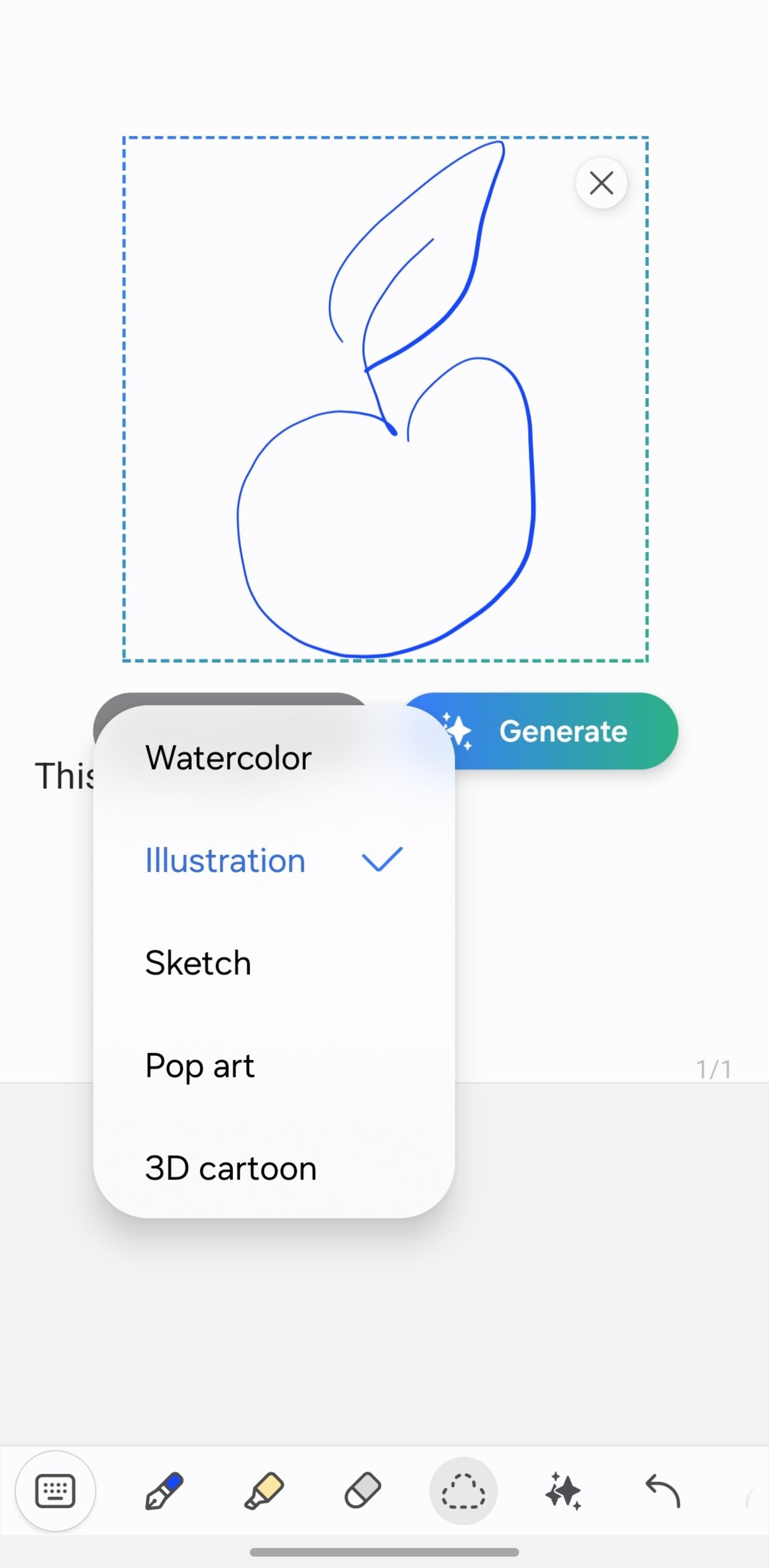 طرح سیب با قابلیت sketch to image اپلیکیشن نوت سامسونگ