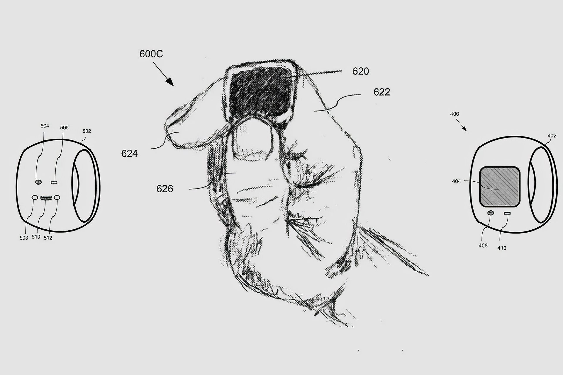 پتنت حلقه ی هوشمند اپل که در آن  یک شخص درحال لمس حلقه است