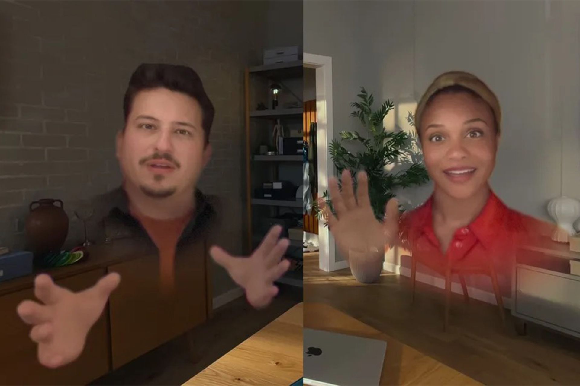 یک مرد و یک زن از نمای جلو در حال حرف زدن