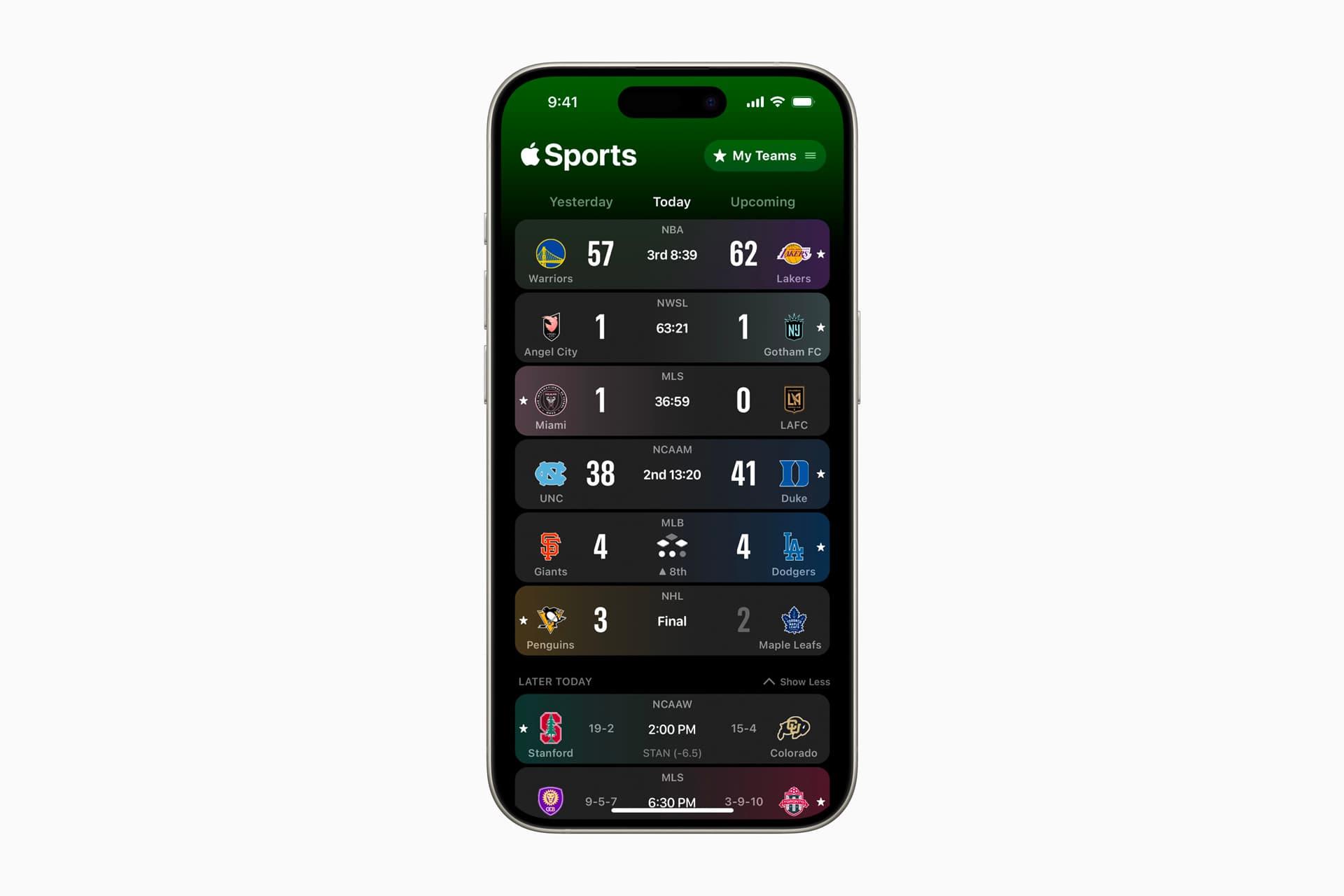 اپلیکیشن اپل اسپورتس / Apple Sports روی آیفون نمای جلو