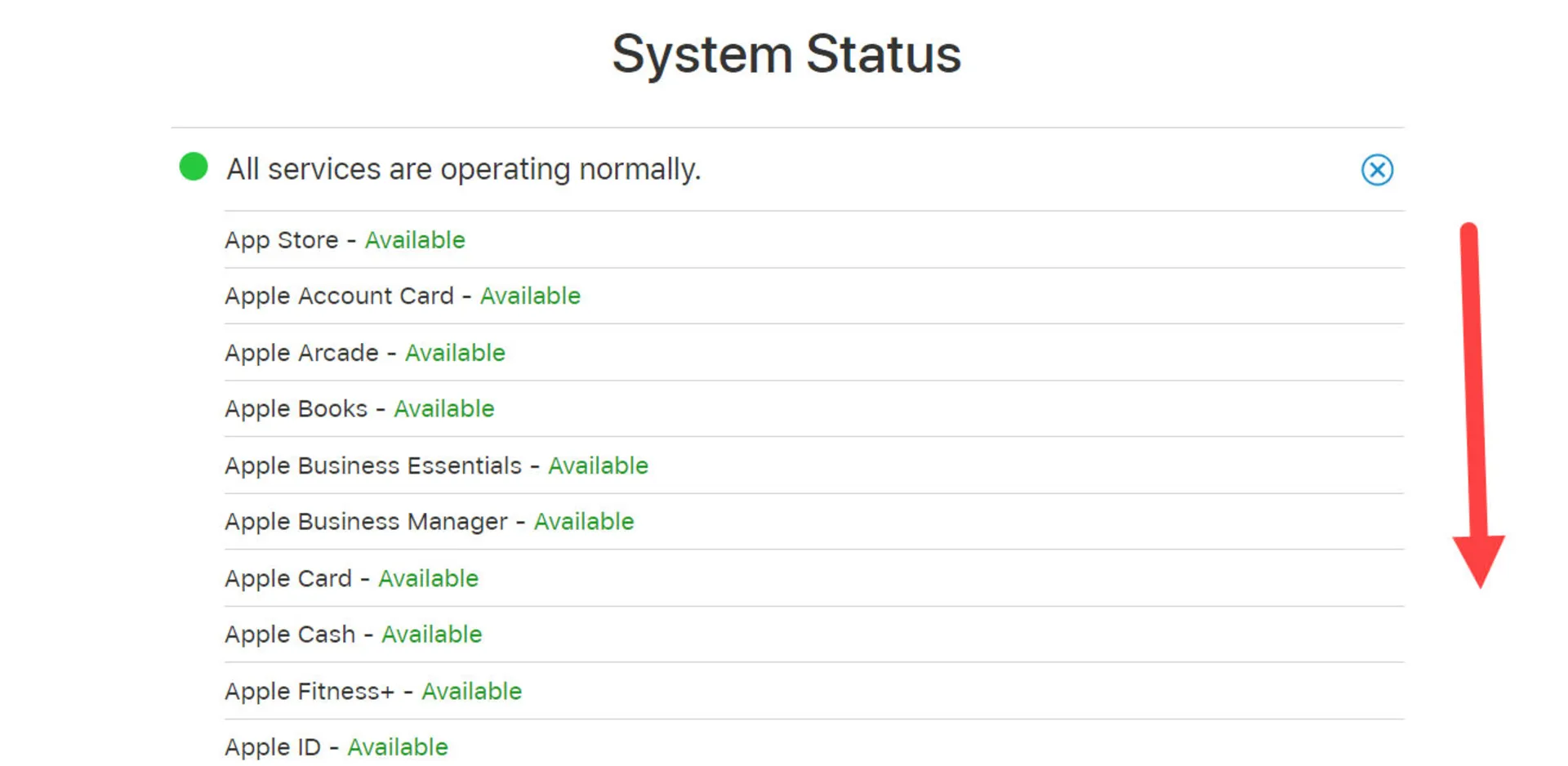 محیط وب‌سایت System Status اپل