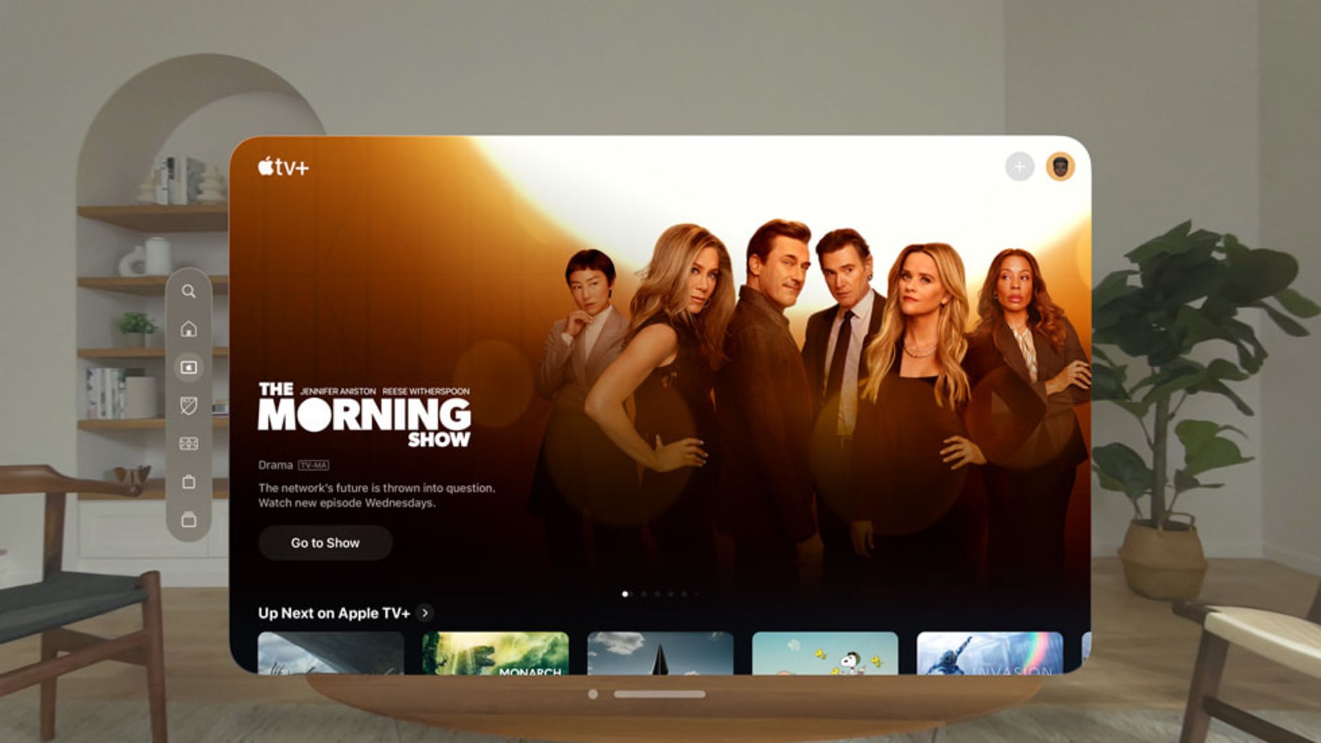 بنر سریال The Morning Show در اپلیکیشن اپل تی‌وی روی هدست ویژن پرو