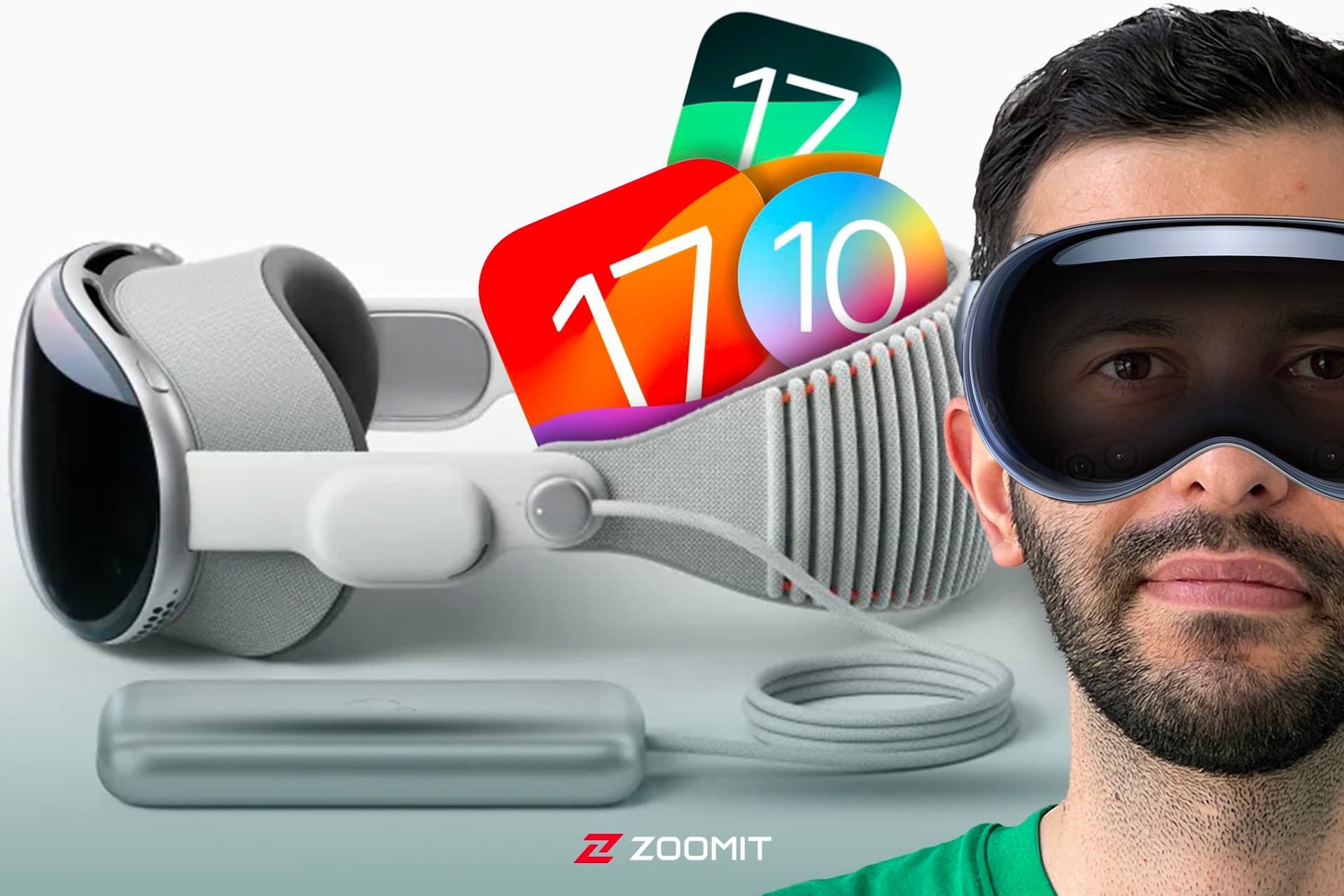 مرد جوان با هدست ویژن پرو اپل و iOS 17