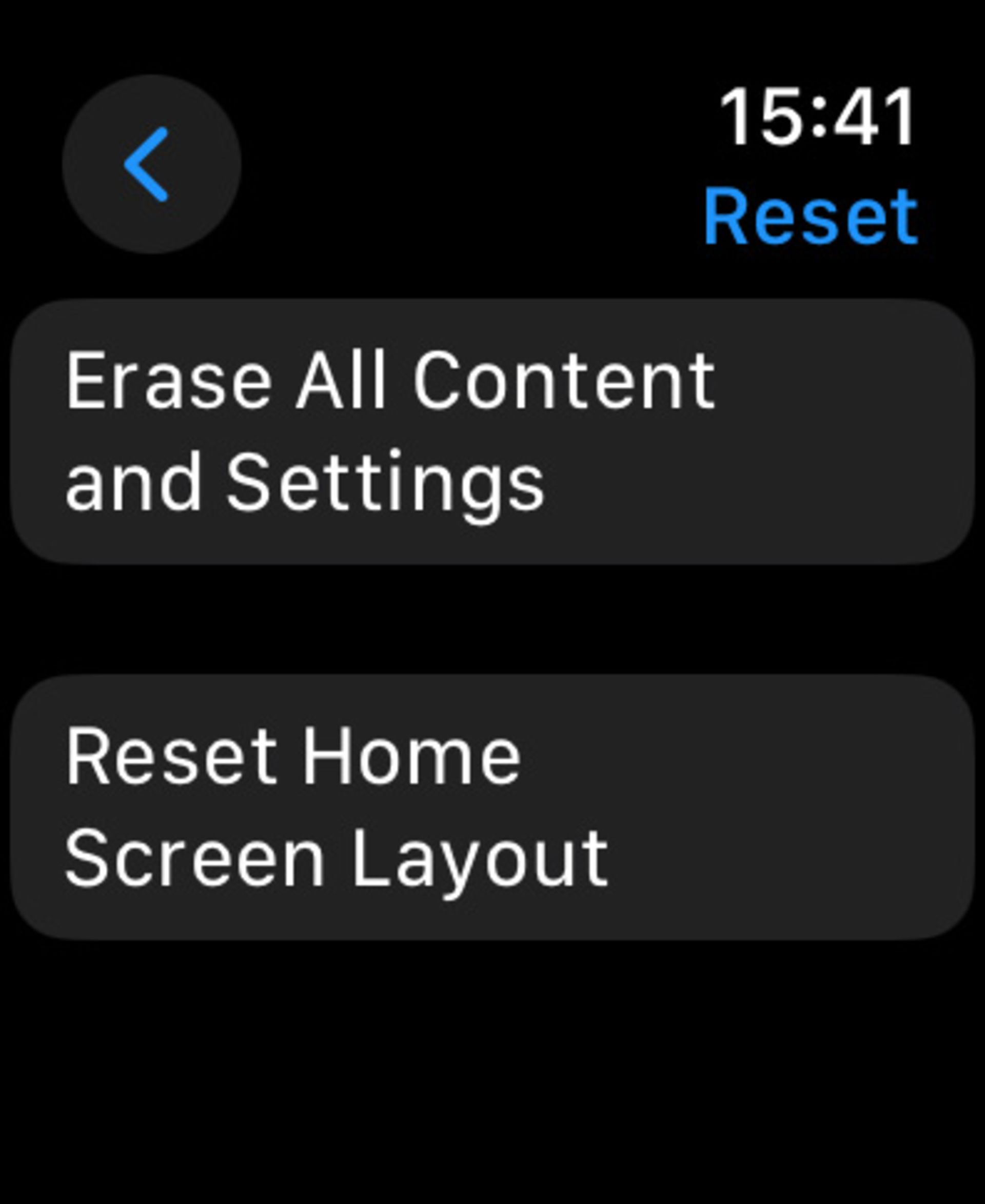 بخش Reset اپل واچ