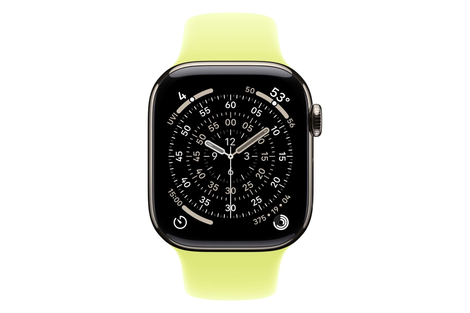 ساعت هوشمند اپل واچ سری 11 تیتانیوم مدل 42 میلی‌متری خاکستری از نمای روبرو / Apple Watch Series 11 42mm Titanium