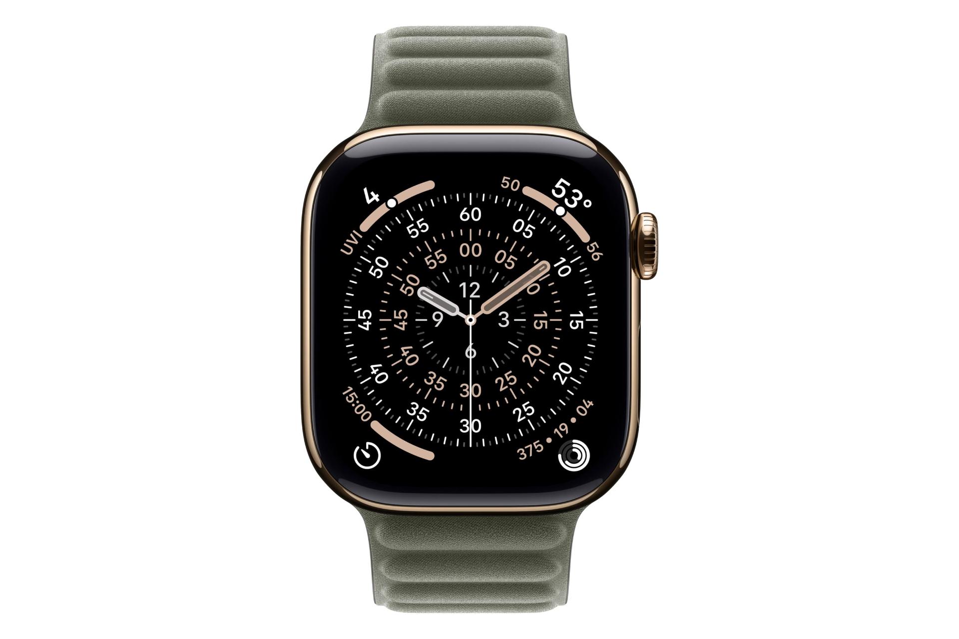ساعت هوشمند اپل واچ سری 11 تیتانیوم مدل 42 میلی‌متری طلایی از نمای روبرو / Apple Watch Series 11 42mm Titanium