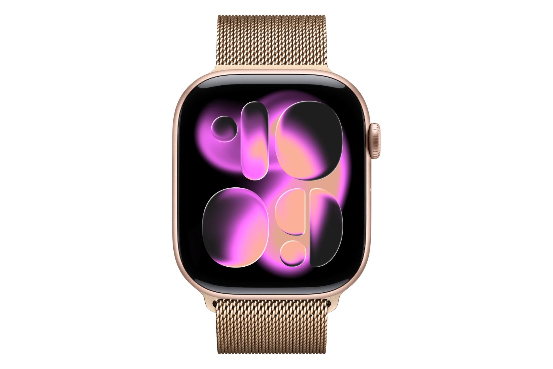 ساعت هوشمند اپل واچ سری 11 آلومینیوم مدل 46 میلی‌متری رز گلد از نمای روبرو / Apple Watch Series 11 46mm Aluminum