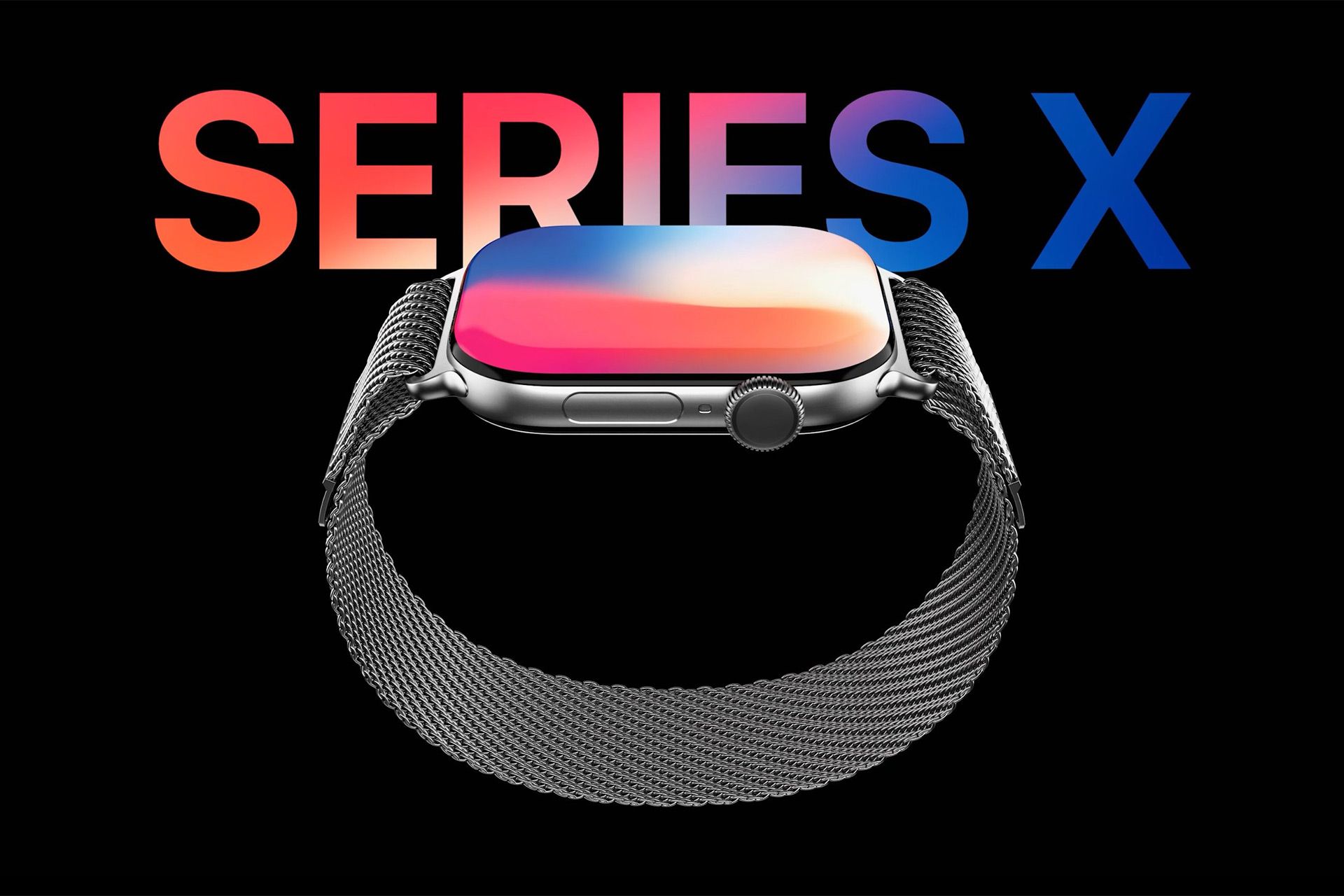 Apple Watch Series X is placed on the words Series X from the top and side view