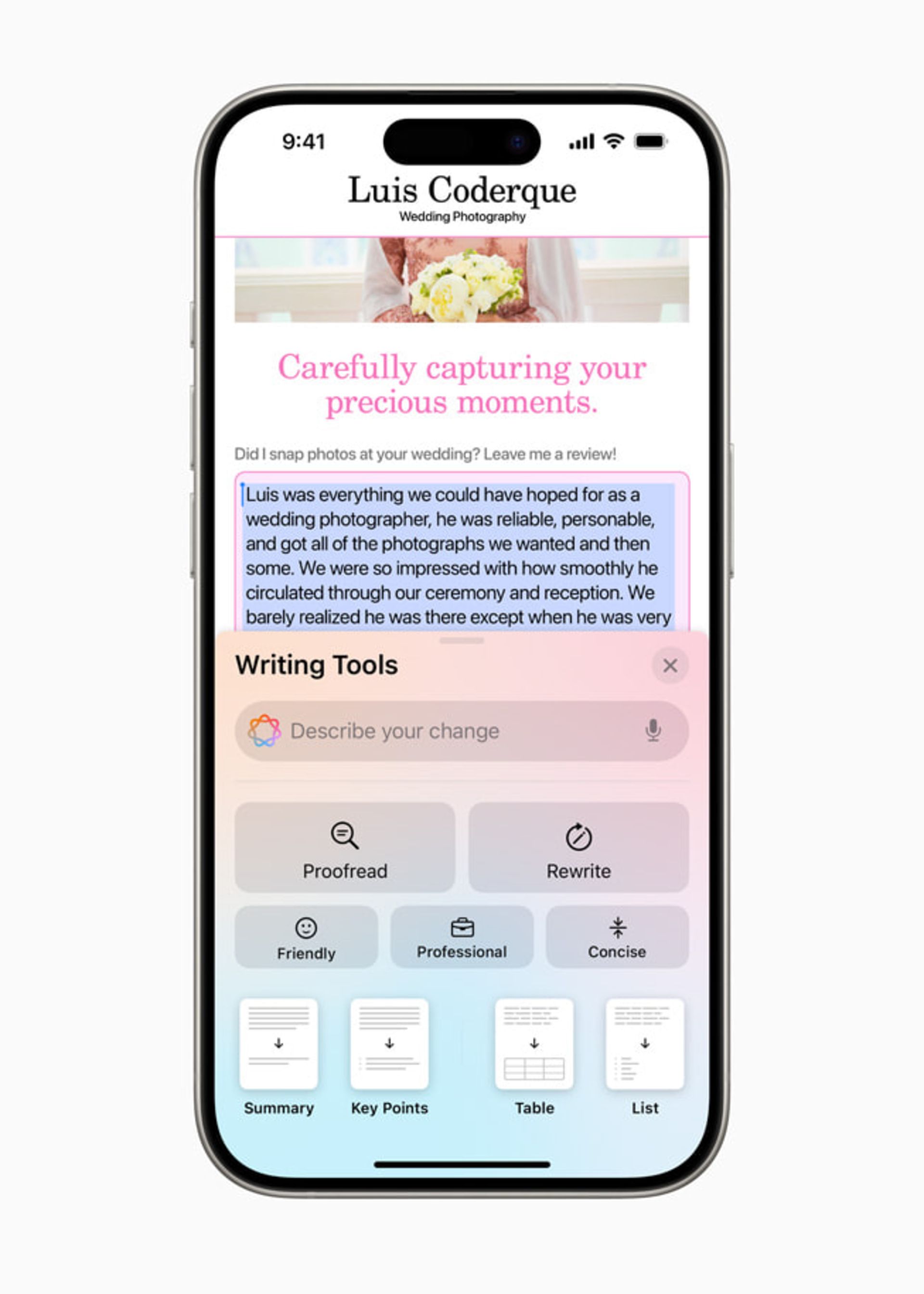 ابزارهای نوشتاری هوش مصنوعی آیفون در iOS 18