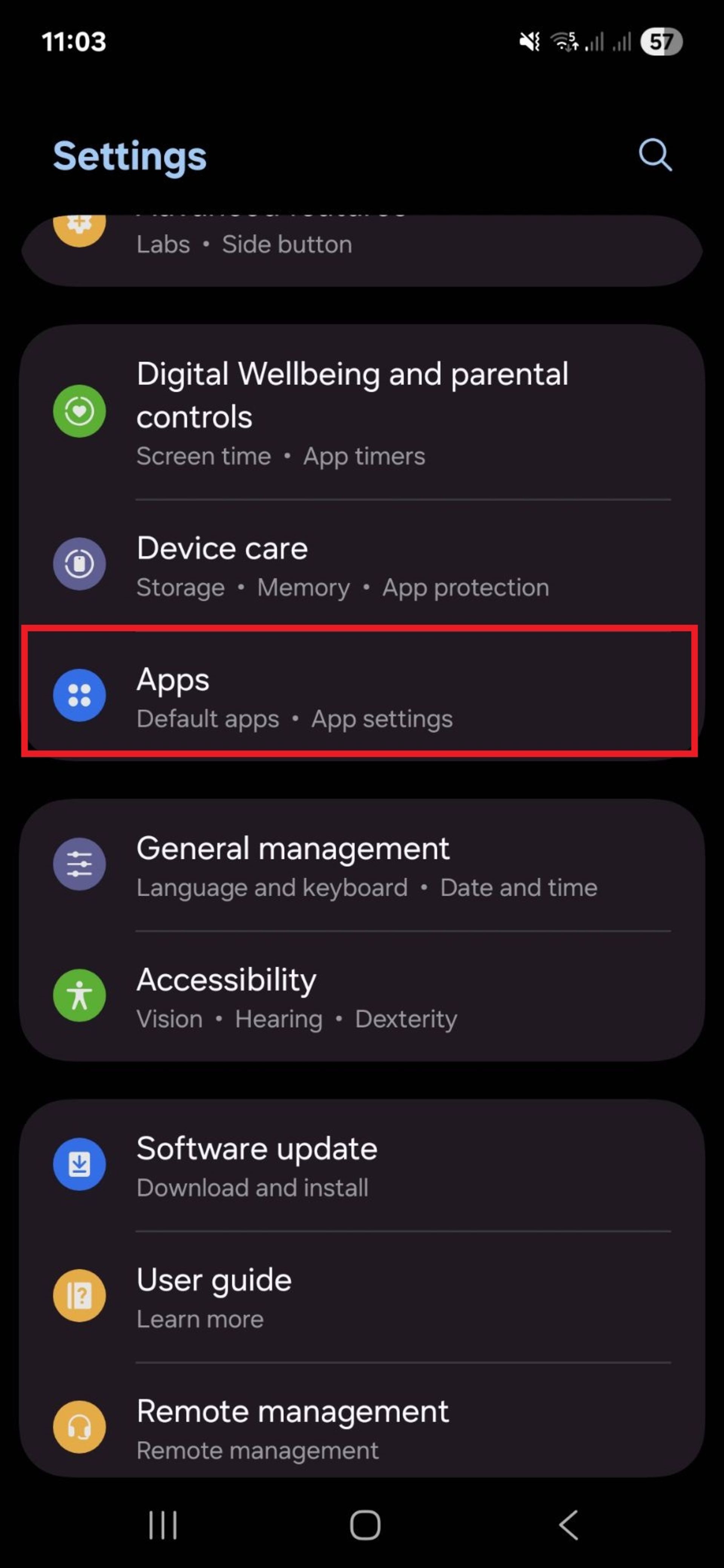 بخش برنامه های در گوشی سامسونگ