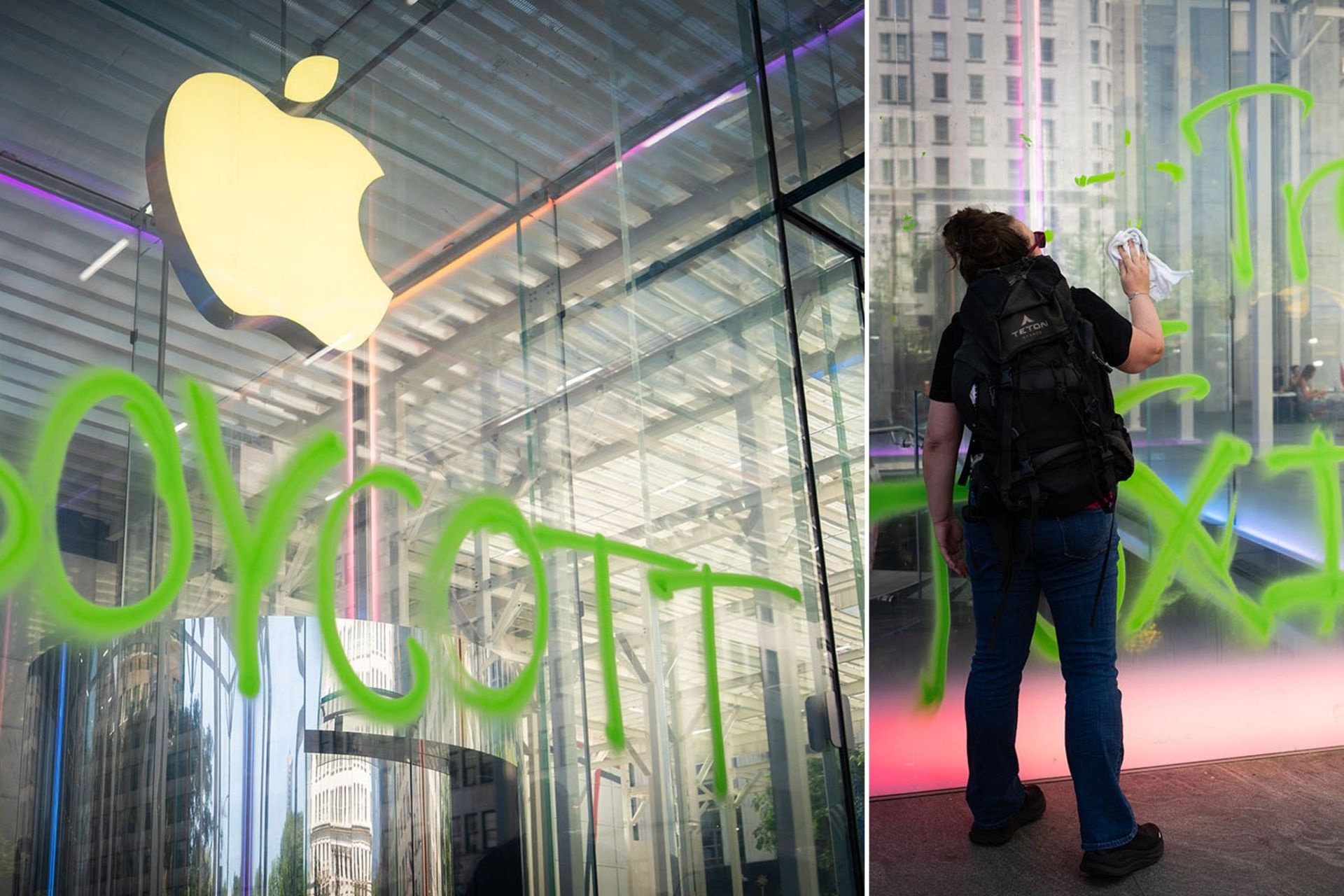 شعارنویسی روی فروشگاه اپل استور نیویورک