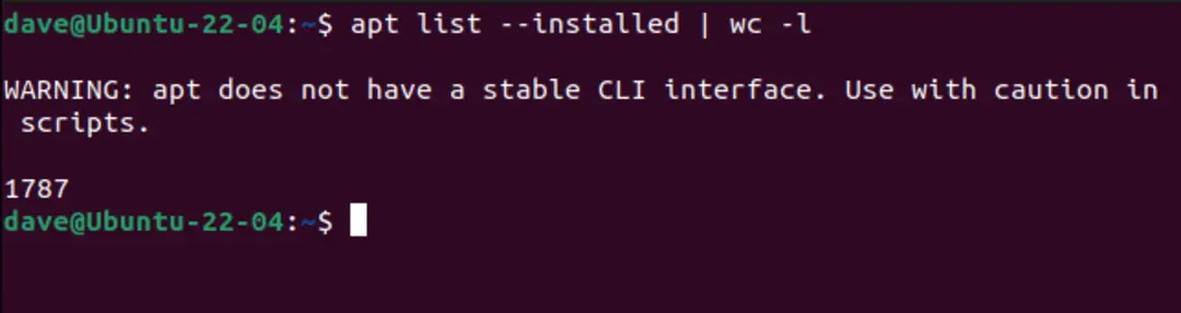 دستور apt list --installed | wc -l و خروجی آن در اوبونتو