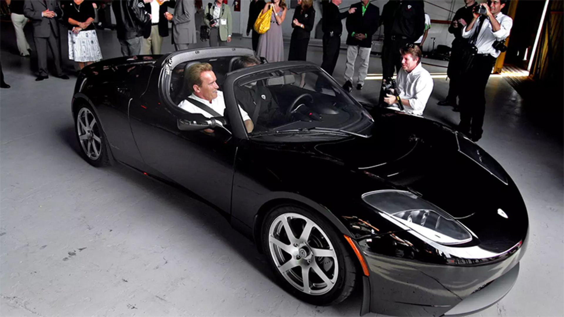 Arnold at the unveiling of the Roadster