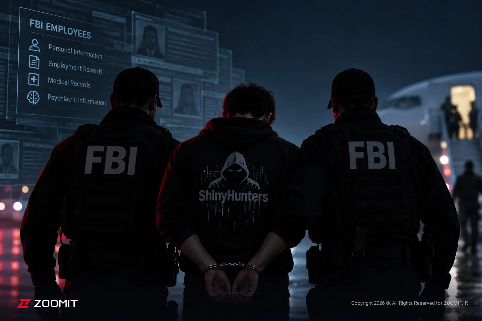 هکر با لباس هودی در میان ماموران FBI بازداشت شده است