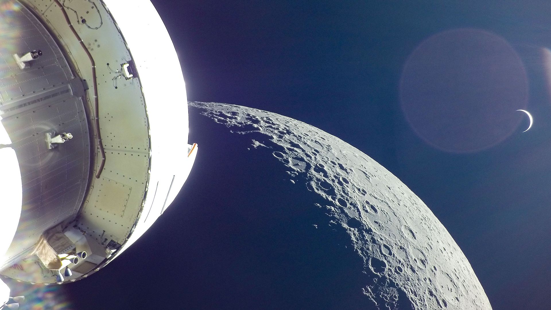 The moon as seen by the Orion spacecraft