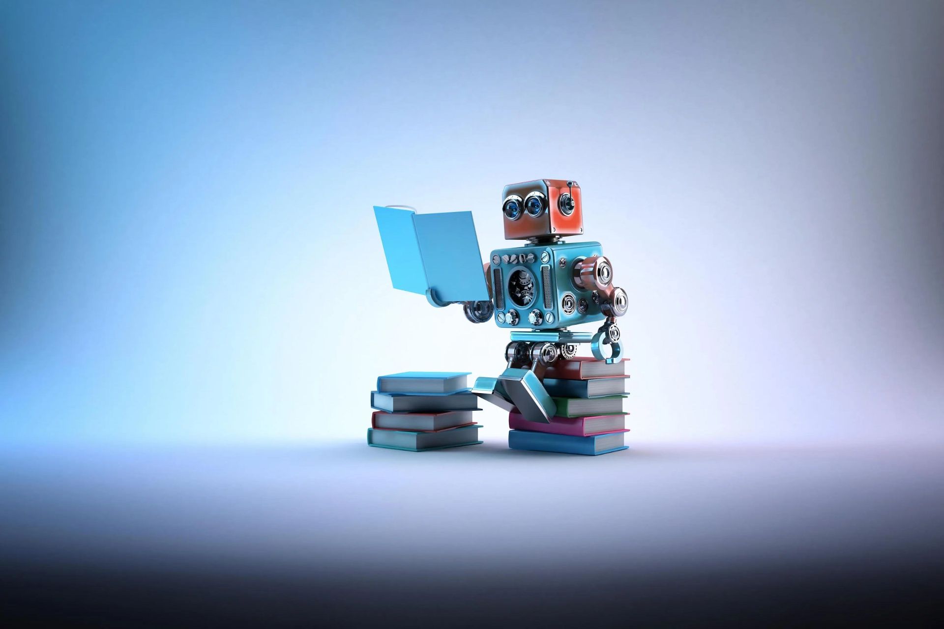 ربات هوش مصنوعی درحال مطالعه کتاب