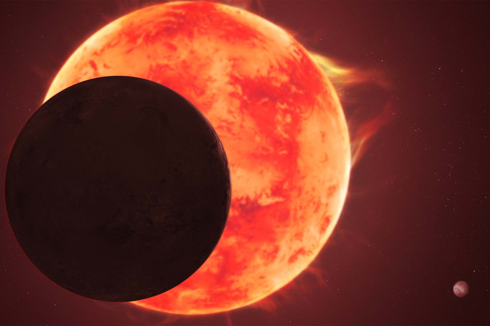 تصویرسازی از سیاره‌ای فراخورشیدی درحال گذر از مقابل کوتوله سرخ خود