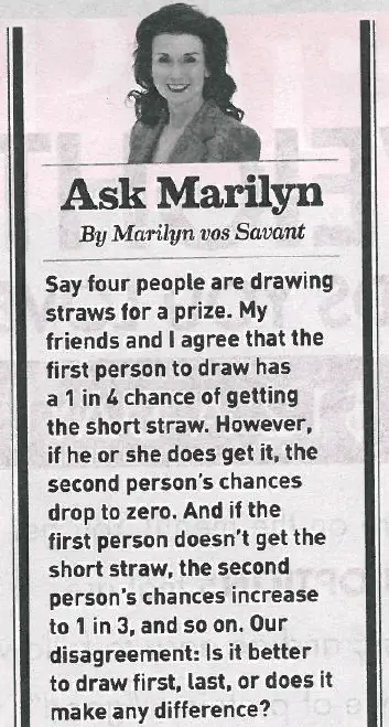 ستون روزنامه Ask Marilyn (Ask Marilyn) با متن مربوط به مسئله احتمالات