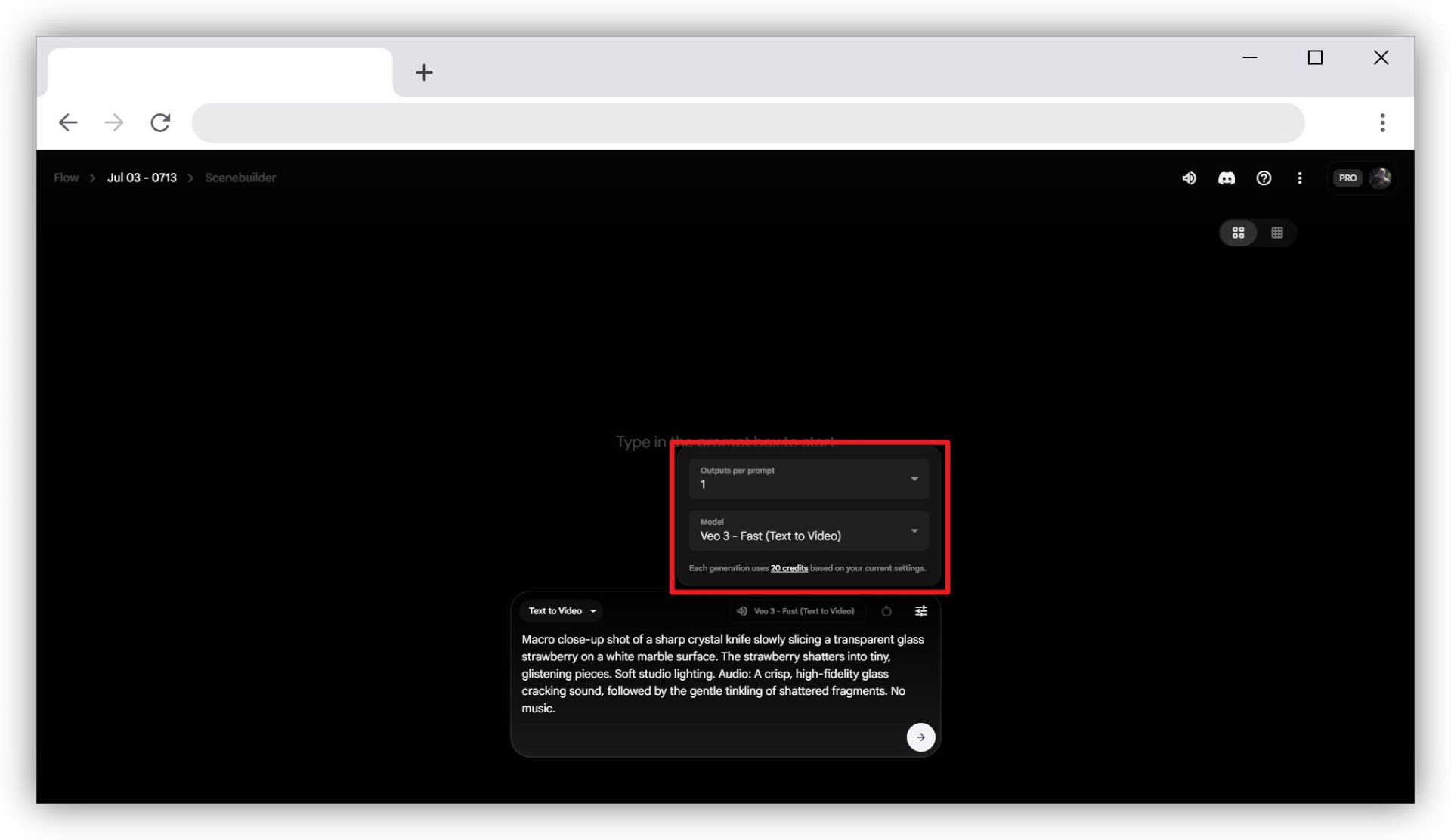 ایجاد ویدیو با هوش مصنوعی Flow گوگل - کادر انتخاب مدل و تعداد خروجی