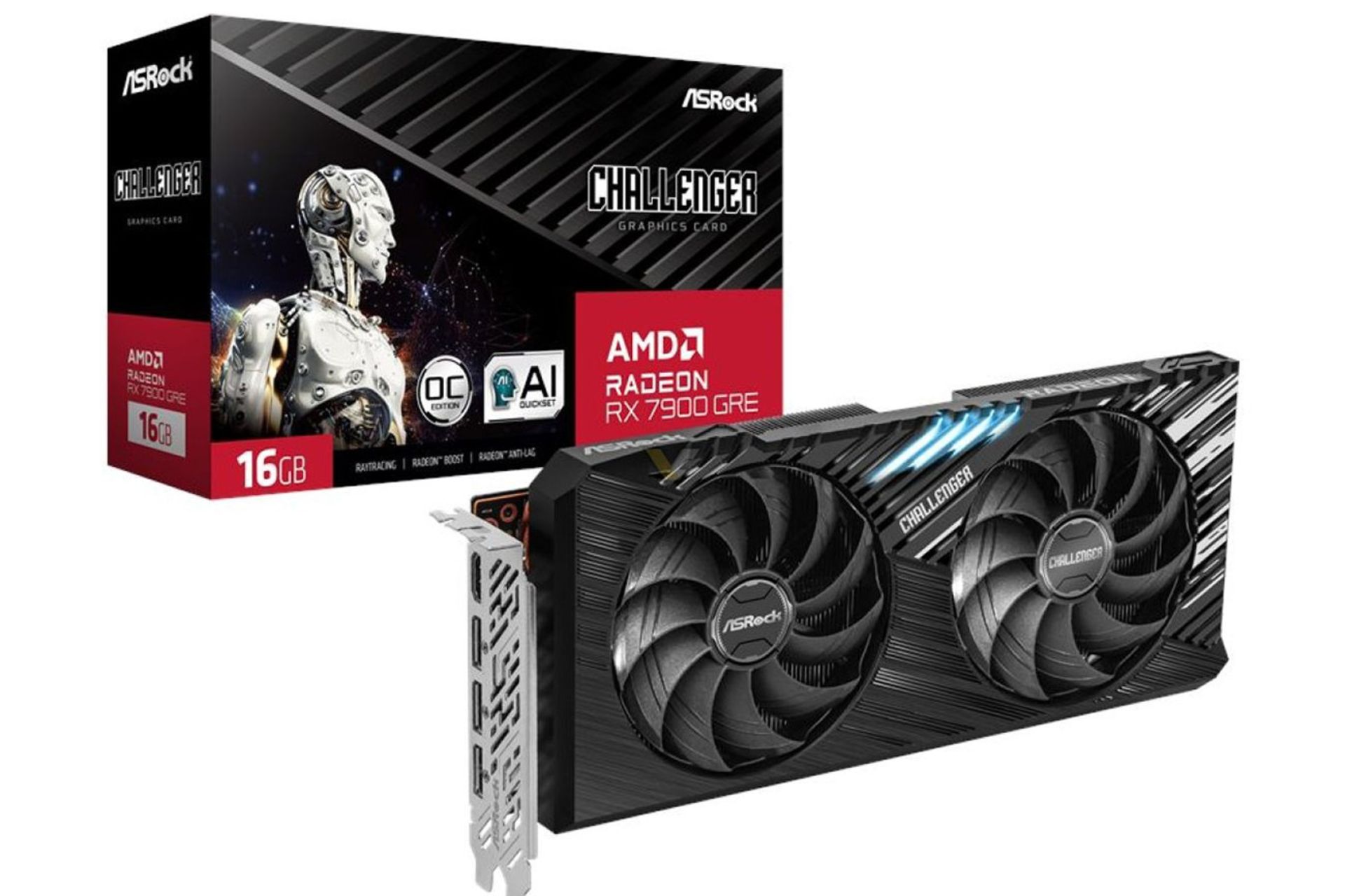 کارت گرافیک سفارشی AMD مدل Radeon RX 7900 GRE ساخت ازراک کنار جعبه