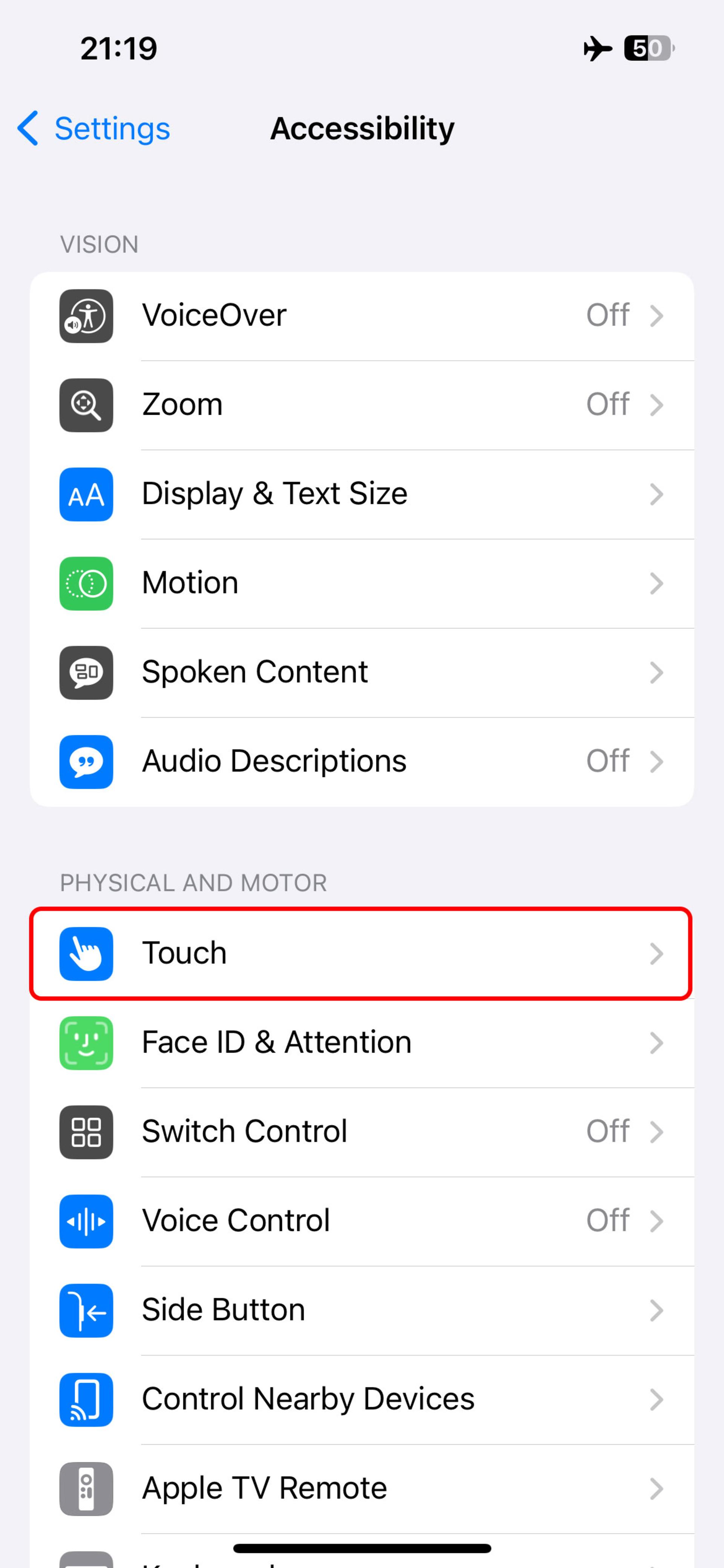 صفحه Accessibility آیفون