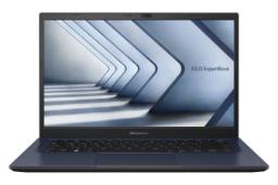 نمای رو به روی لپ تاپ ExpertBook B1 B1402CBA ایسوس با نمایشگر روشن و نمایش لوگو و لبه جلو