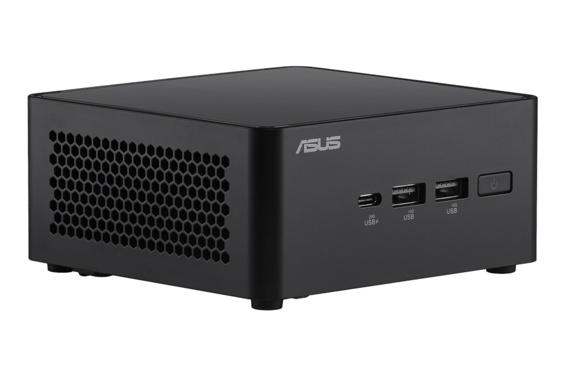 نمای نیمرخ کامپیوتر کوچک NUC 14 Pro Tall Kit ایسوس با نمایش پنل جلو و سمت چپ