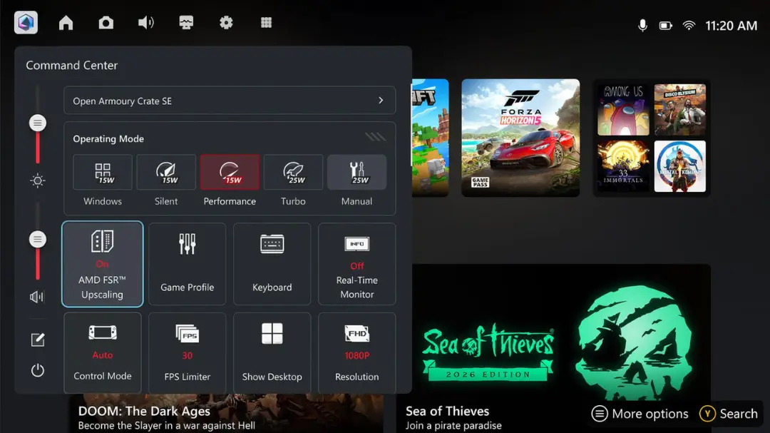 منوی تنظیمات Command Center در کنسول دستی ایسوس ROG Ally 
