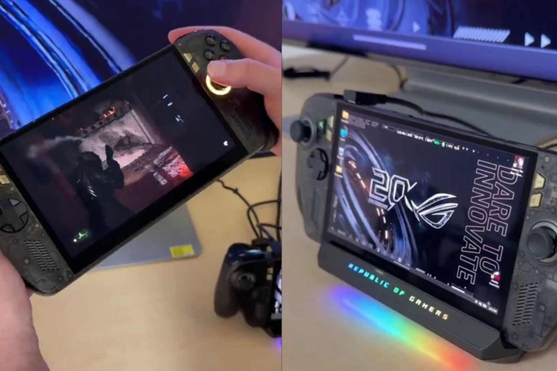نمایشگر و کنسول دستی ایسوس ROG Ally X20 در دست یک شخص