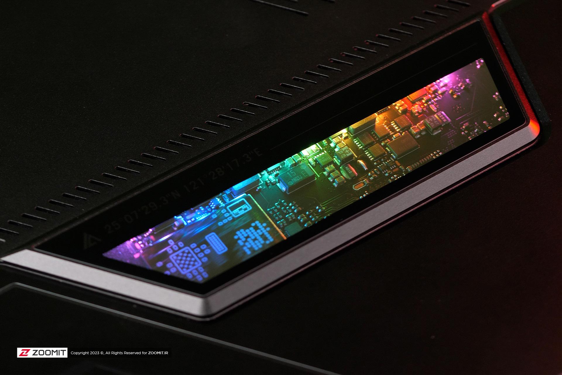 قسمت شفاف با نورپردازی RGB در تبلت گیمینگ ROG Flow Z13 ایسوس