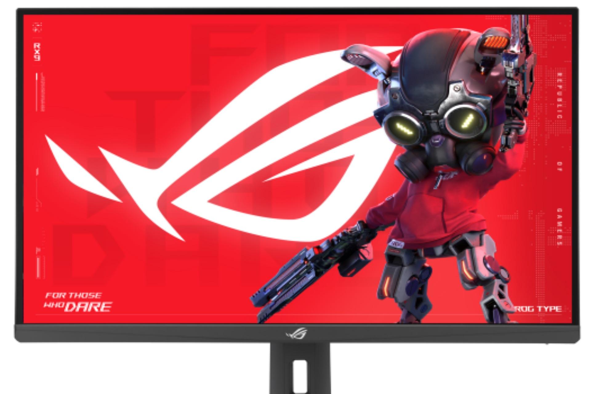 مانیتور ROG Strix XG27ACMS با پس‌زمینه‌ی قرمز