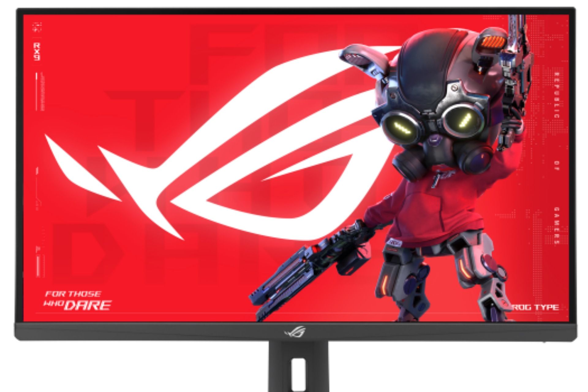 مانیتور ROG Strix XG27ACMS با پس‌زمینه‌ی قرمز