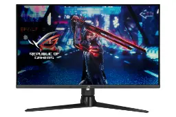 نمای جلو و لوگوی مانیتور ایسوس 32 اینچ مدل ROG Strix XG32UQ