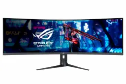 نمای جلو و لوگوی مانیتور ایسوس 49 اینچ مدل ROG Strix XG49WCR