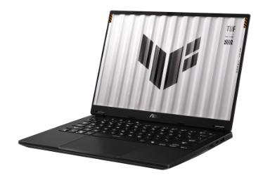 نمای نیمرخ لپ تاپ TUF Gaming A14 FA401 ایسوس با نمایش پنل جلو و لبه سمت راست
