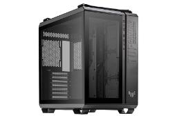 نمای نیمرخ کیس کامپیوتر ایسوس TUF Gaming GT502 با نمایش پنل جلو و سمت چپ رنگ مشکی