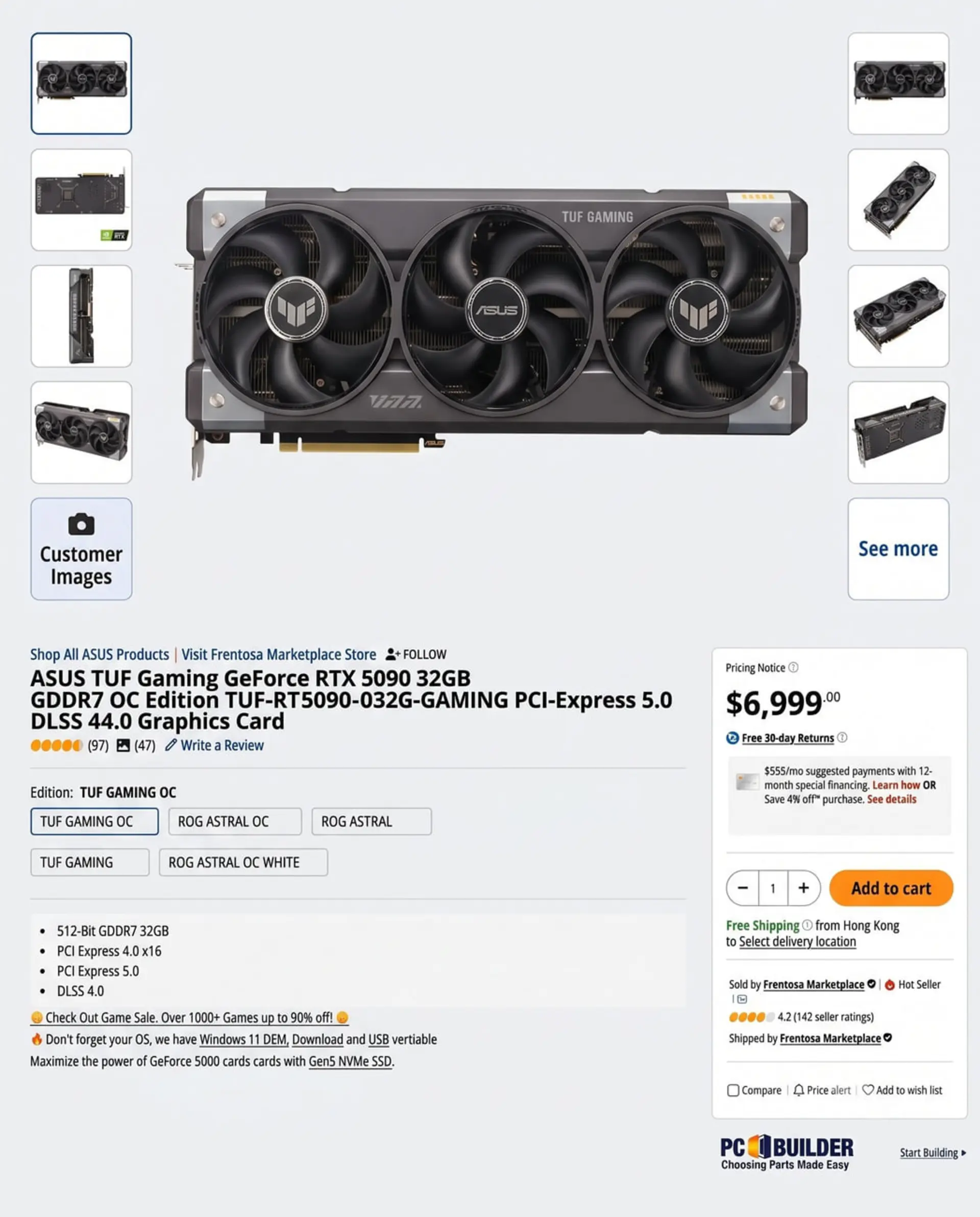کارت گرافیک ایسوس مدل TUF Gaming GeForce RTX 5090 با حافظه ۳۲ گیگابایت