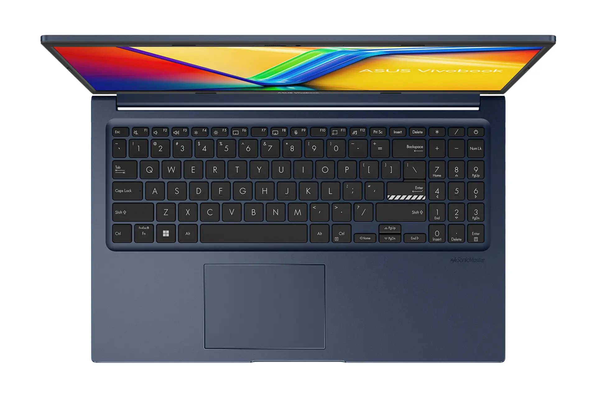 لپ تاپ ایسوس ASUS VivoBook 15 R1504VA نمای بالا و کیبورد رنگ آبی