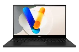 نمای رو به روی لپ تاپ Vivobook Pro 15 OLED Q533MJ ایسوس با نمایشگر روشن و نمایش لوگو و لبه جلو