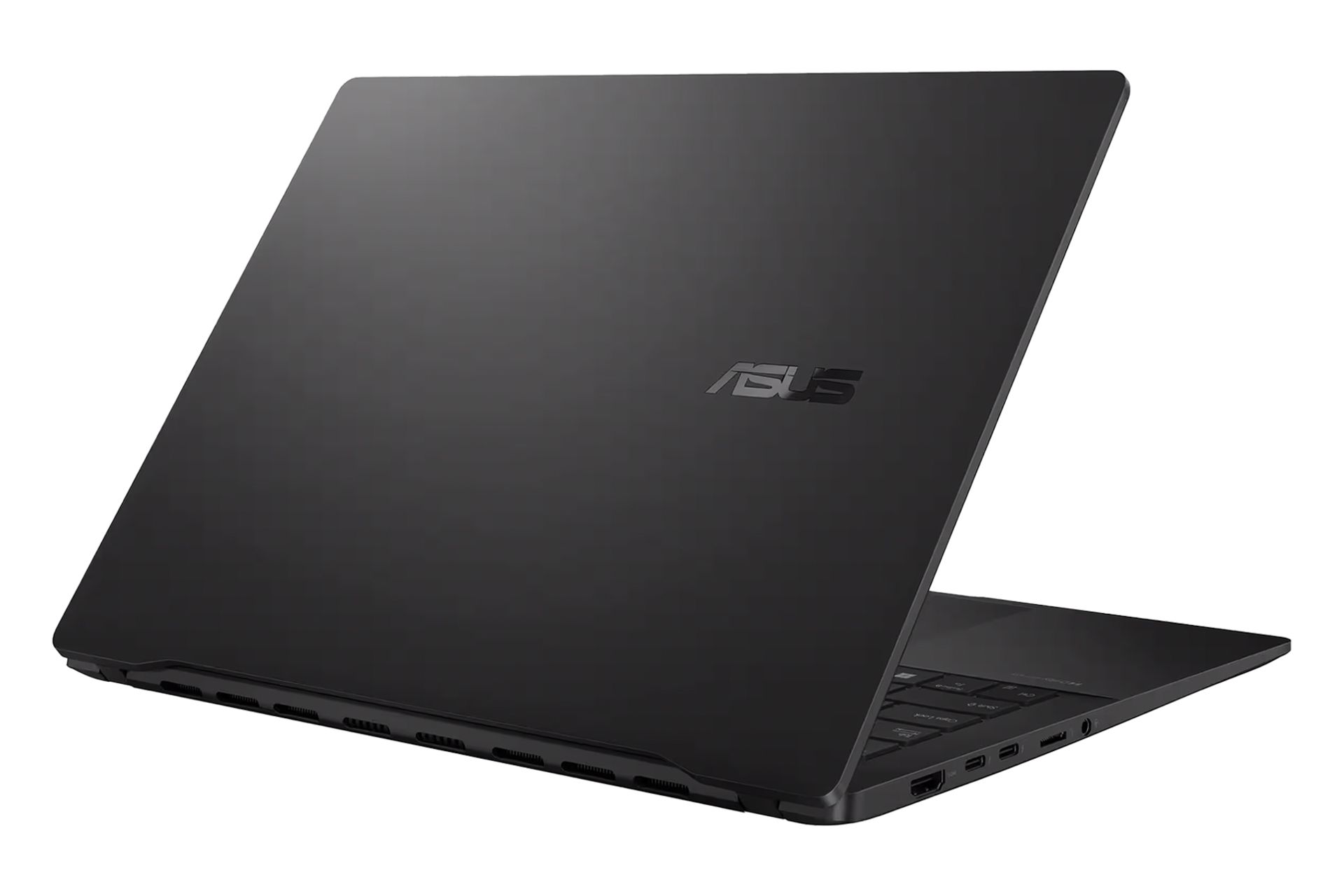 مرجع متخصصين ايران نماي نيمرخ پنل پشت لپ تاپ Vivobook S 14 Q423SA ايسوس با نمايش منافذ عبور هوا، لوگو و لبه سمت چپ