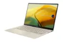 نمای نیمرخ لپ تاپ Zenbook 14X OLED UX3404 ایسوس با صفحه نمایش روشن و نمایش پورت‌های سمت راست رنگ بژ