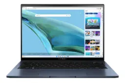 نمای روبه‌روی لپ تاپ Zenbook S 13 OLED UM5302 ایسوس با صفحه نمایش روشن رنگ آبی
